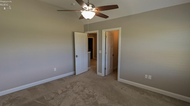 empty room with light carpet and ceiling fan