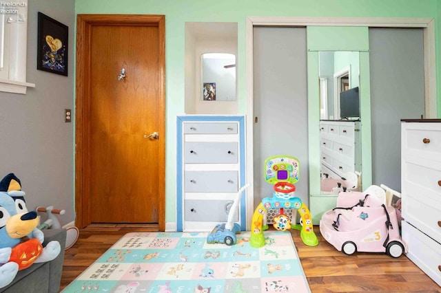 playroom featuring wood-type flooring