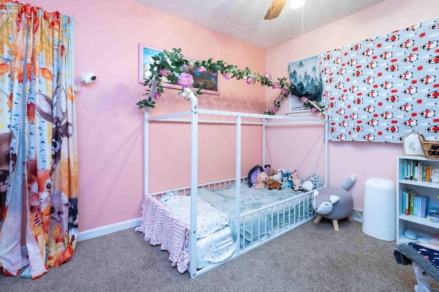 bedroom featuring carpet flooring and ceiling fan