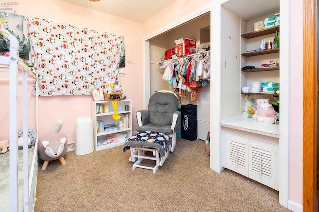 carpeted bedroom with a closet