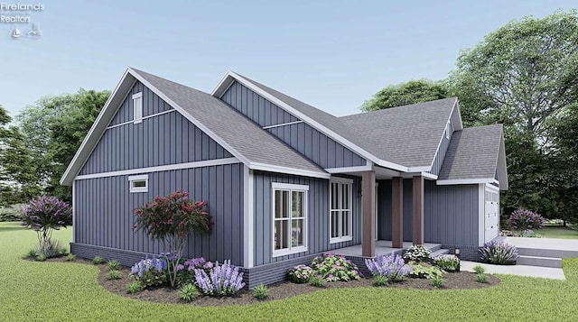 view of front of house with a porch and a front lawn