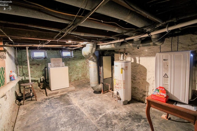 basement featuring water heater