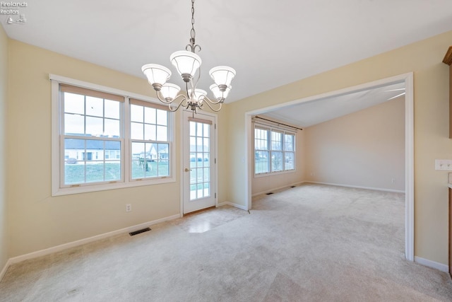 interior space with a chandelier