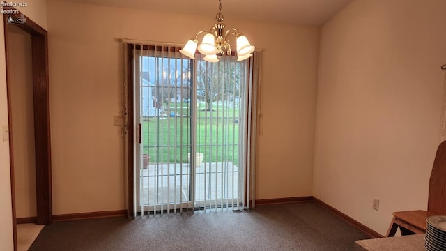 unfurnished dining area with plenty of natural light and a notable chandelier