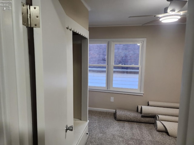 unfurnished room featuring ceiling fan and carpet floors