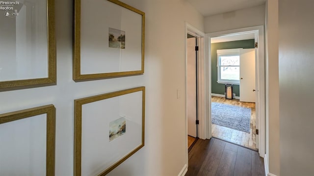 hall featuring dark wood-type flooring