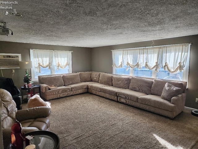 living room featuring a textured ceiling and a wealth of natural light