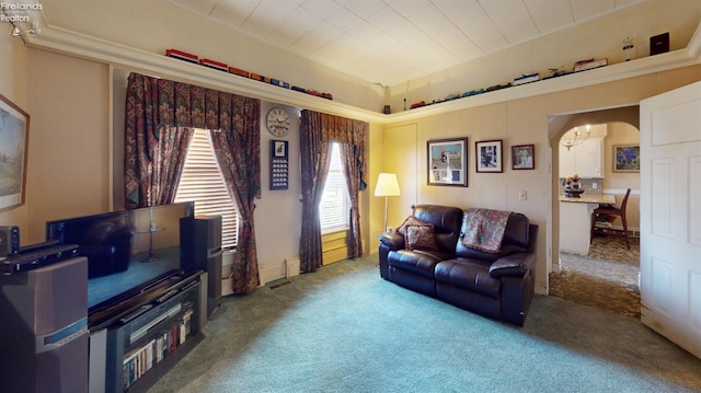 living room with carpet flooring