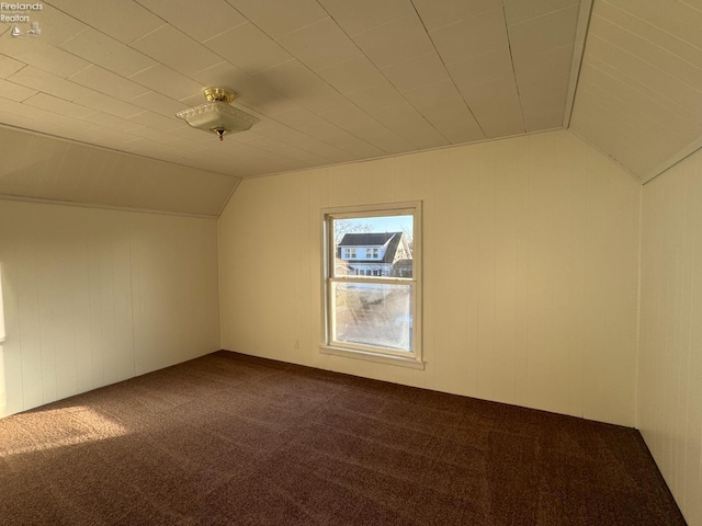 additional living space featuring lofted ceiling and carpet floors