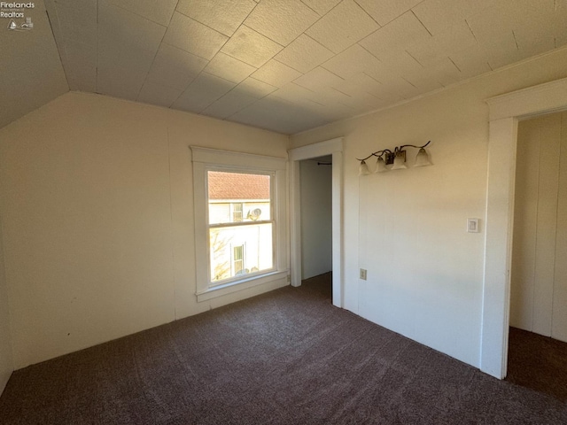 spare room with carpet and vaulted ceiling