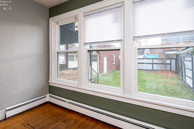 spare room featuring dark hardwood / wood-style flooring and a baseboard radiator