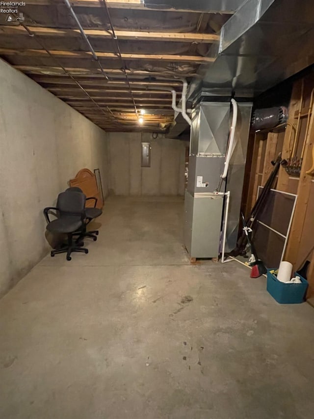 basement with heating unit