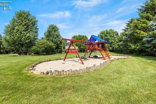 view of jungle gym with a yard