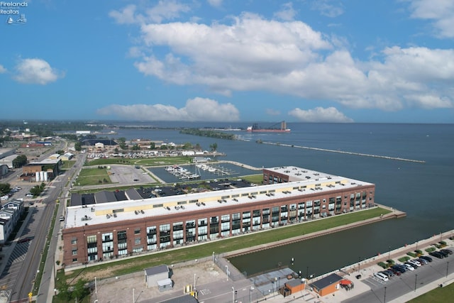 aerial view with a water view