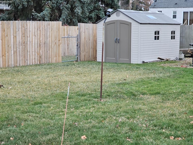 view of yard featuring a shed