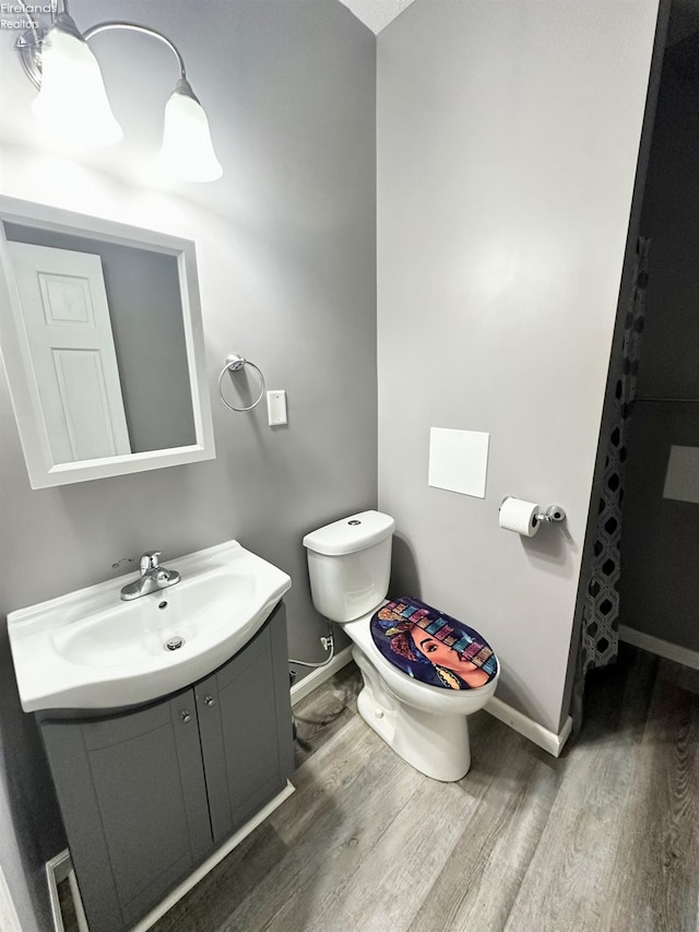 bathroom featuring hardwood / wood-style floors, vanity, and toilet