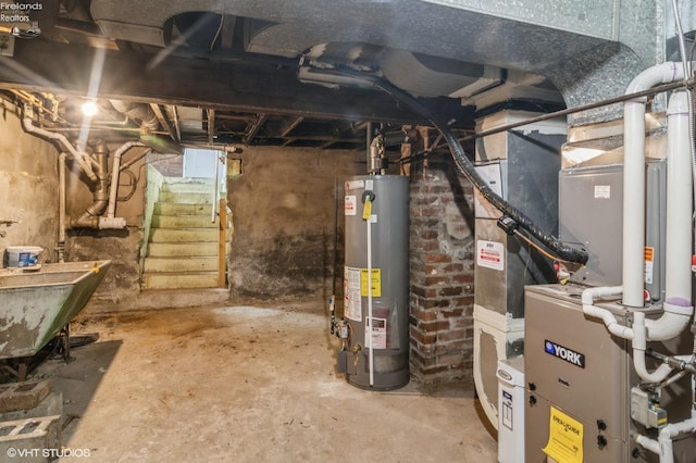 basement with sink and water heater