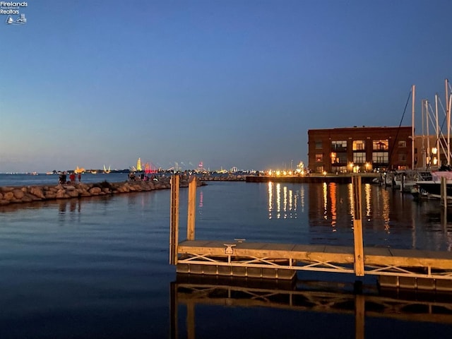 dock area featuring a water view