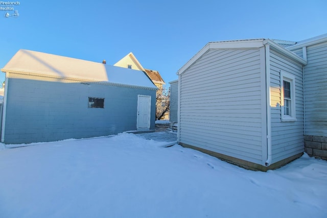 view of snow covered exterior