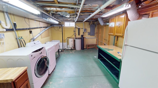 washroom with washer and clothes dryer and electric panel