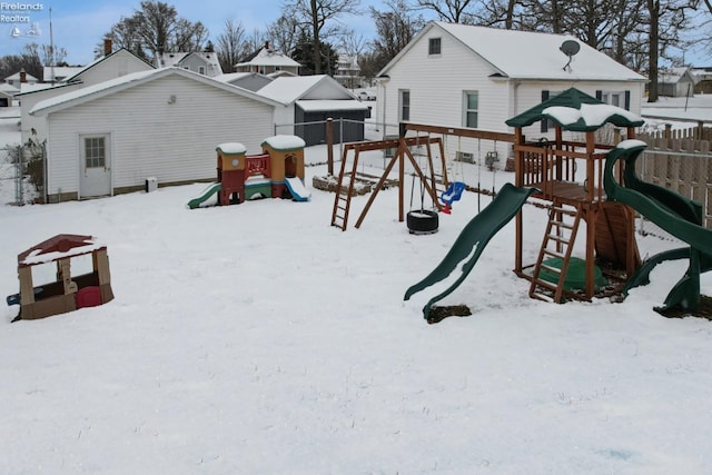 view of snow covered playground