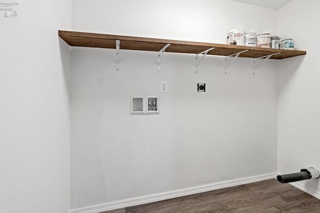 clothes washing area with hookup for a washing machine, dark hardwood / wood-style floors, and electric dryer hookup