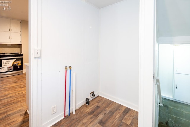 washroom with dark hardwood / wood-style floors