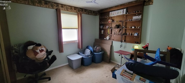 office featuring carpet floors and a textured ceiling