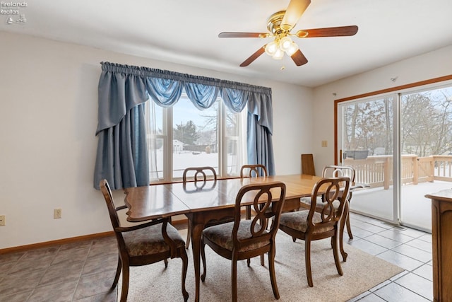 tiled dining room featuring ceiling fan and a healthy amount of sunlight