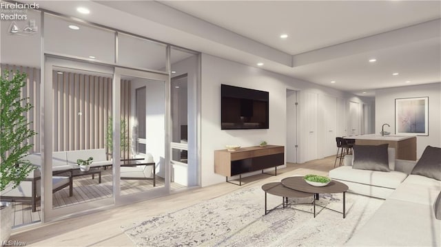 living room featuring light wood-type flooring