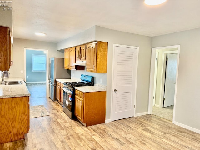 kitchen featuring sink, light hardwood / wood-style flooring, and stainless steel appliances