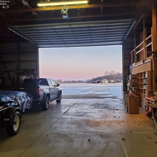 view of snow covered garage