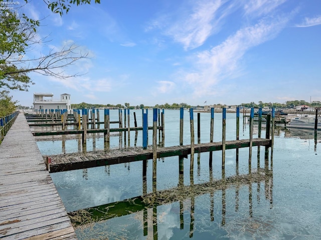 view of dock with a water view