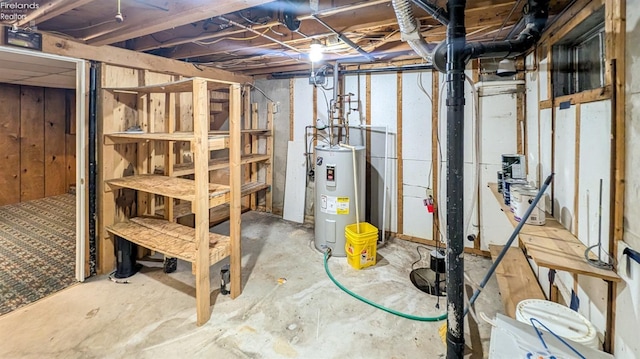 basement featuring water heater