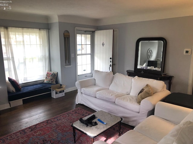 living room with dark wood-type flooring