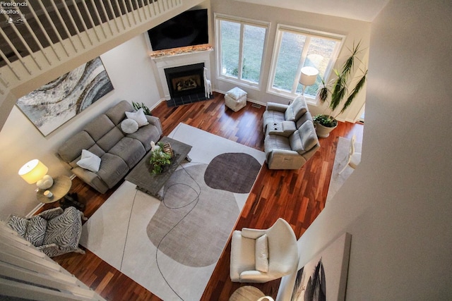 living room with dark wood-type flooring