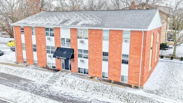 view of snow covered building