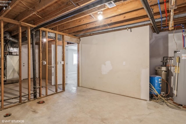 basement with water heater