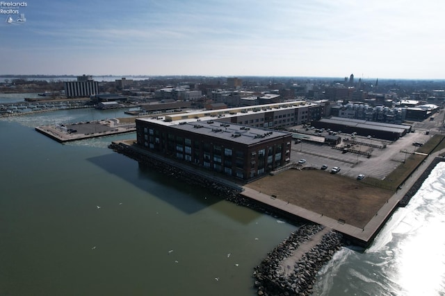 aerial view featuring a water view