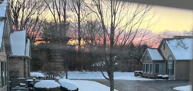 view of yard covered in snow