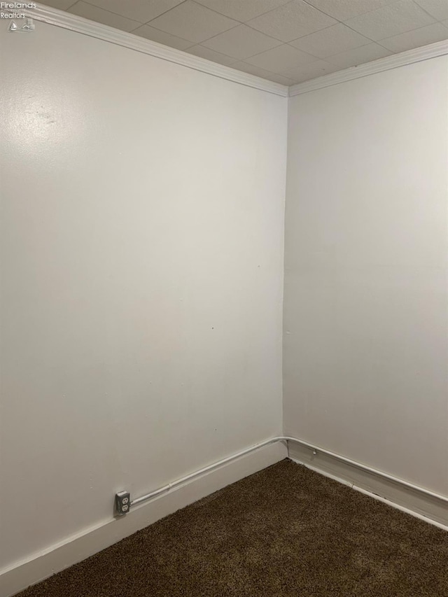 carpeted spare room featuring ornamental molding