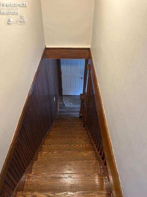 staircase featuring wood-type flooring