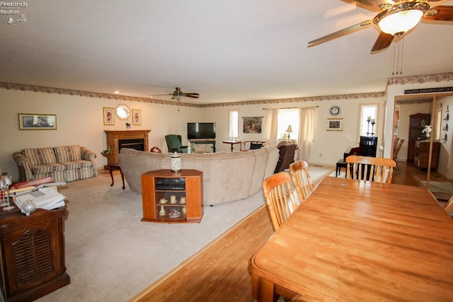 dining room featuring ceiling fan