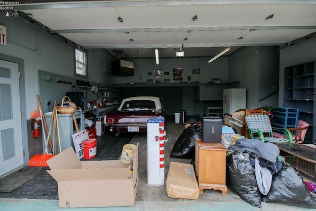 garage with a garage door opener