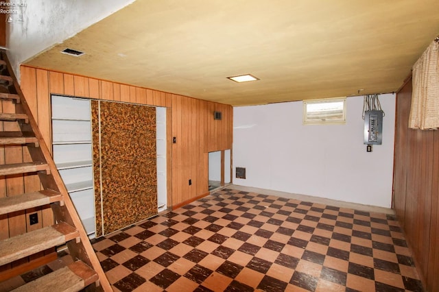 basement with wooden walls