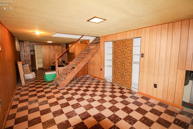 basement with wood walls