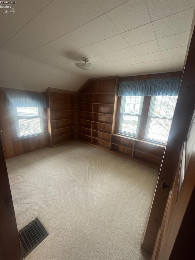 bonus room featuring plenty of natural light, carpet flooring, and vaulted ceiling