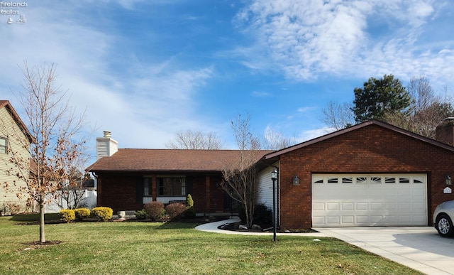 ranch-style house with a garage and a front yard