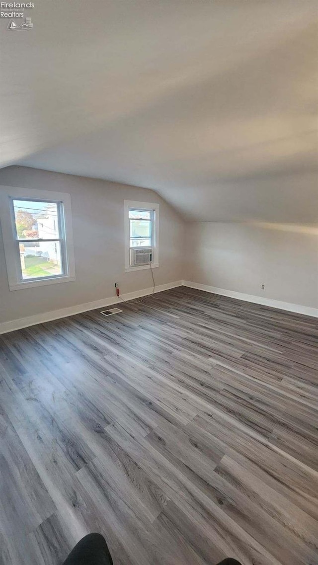 additional living space with lofted ceiling and hardwood / wood-style floors