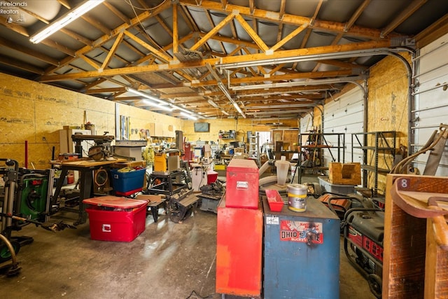 garage featuring a workshop area